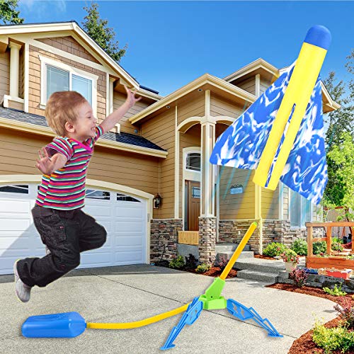 MagicWe Jump Toy Rocket Launchers for Kids Sturdy Stomp Launch Includes 6 Rockets Foam Rockets Play Rocket Soars Up to 100 Feet + Fun Outdoor Toy for Kids - Gift Toys for Boys and Girls Age 3+ Years