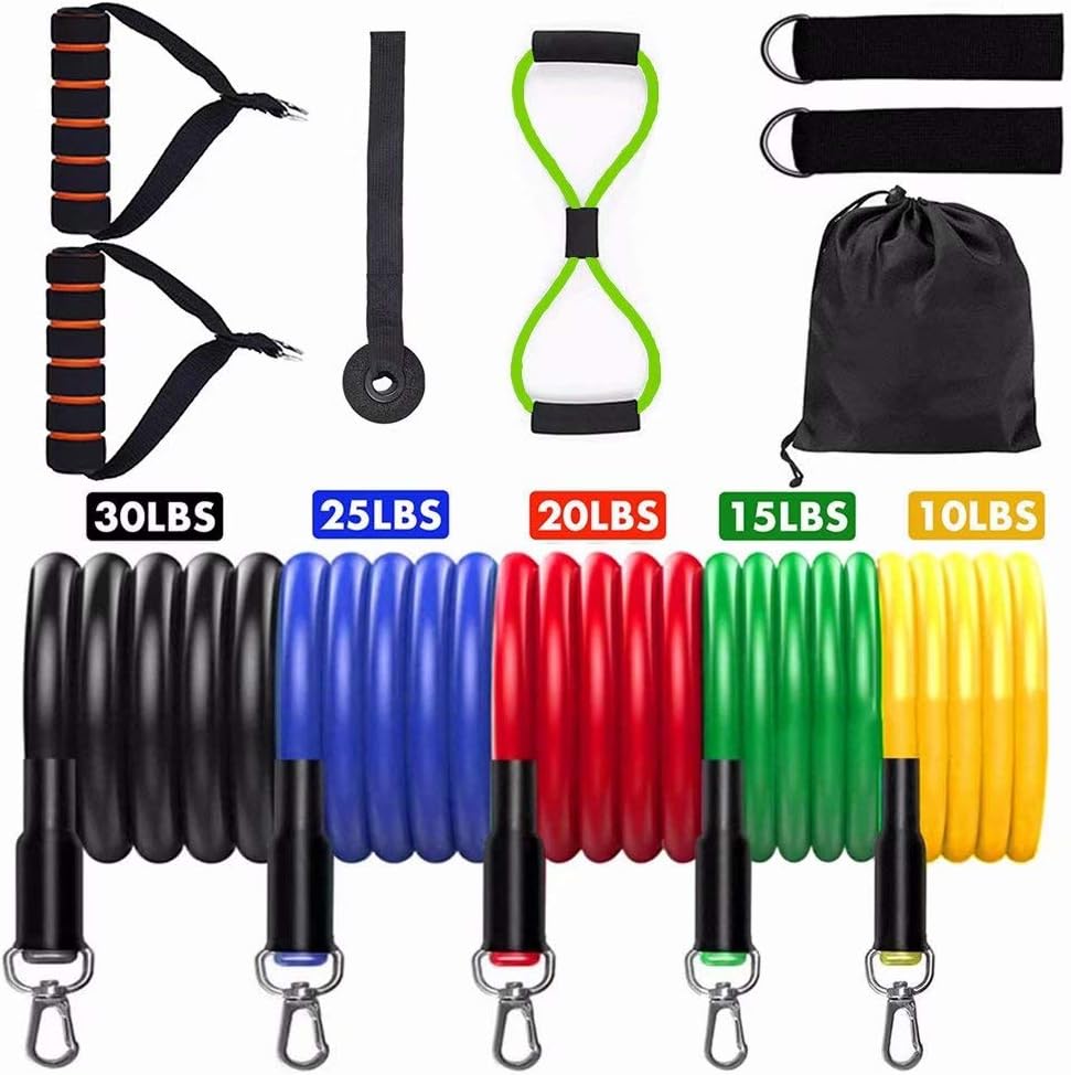 FAHZON 12 PCS Resistance Bands Set Door Anchor with Handles Exercise Bands Men Women Ankle Straps for Fitness,Training,Physical Therapy,Home Workouts
