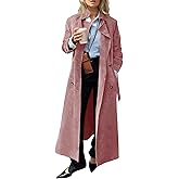 Tankaneo Womens Long Trench Coat Fall Faux Suede Jackets Double Breasted Lapel Pea Coat with Belt