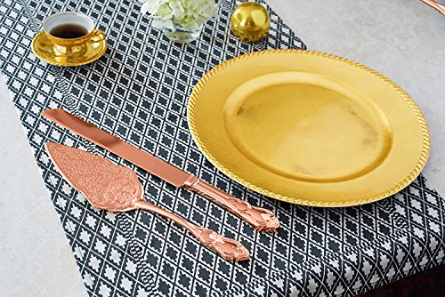 Strova Rose Gold Wedding Cake Knife and Server Set | Vintage Bride and Groom Utensils | Elegant, Memorable Keepsakes | Engravable Plating | Party, Anniversary or Receptions (Rose Gold Plated)