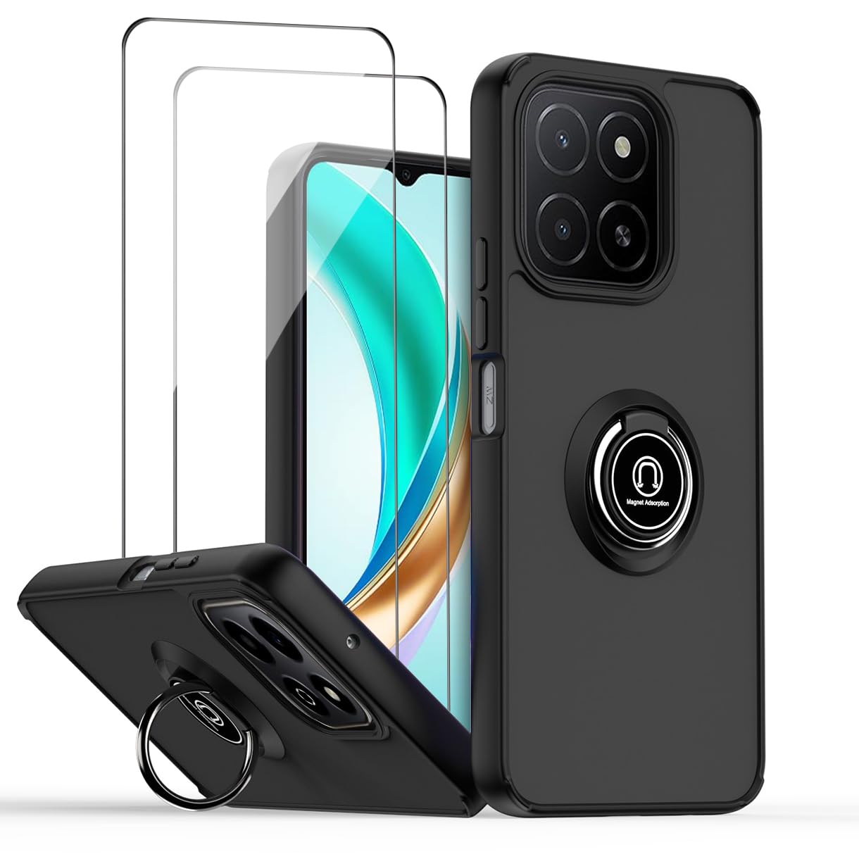 Photo 1 of QUIETIP Case Compatible with ZTE Blade A35 & Blade A55 with Screen Protector,TPU + Hard PC Magnetic Ring Car Mount Stand Cover,Black