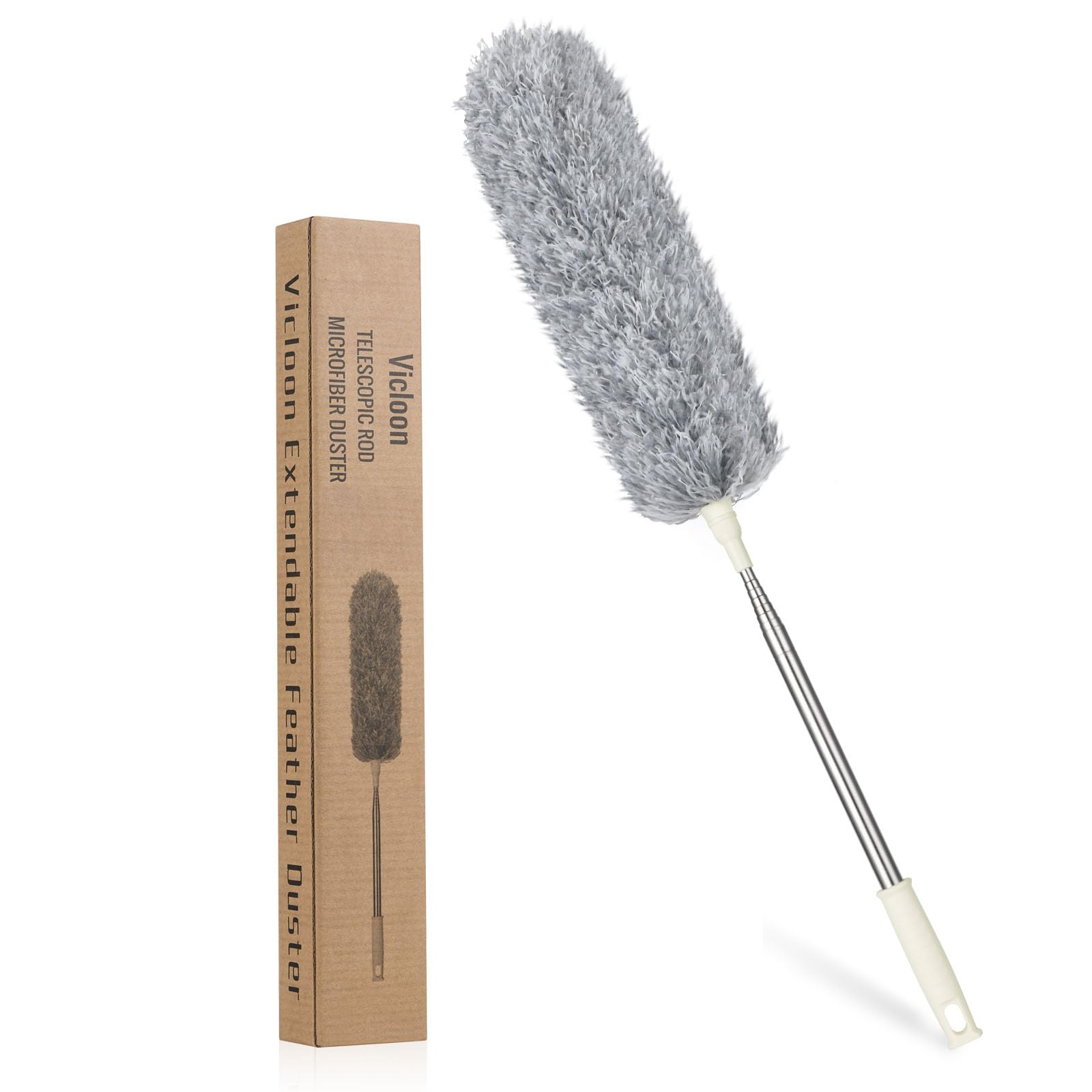 Vicloon Extendable Microfiber Duster, Feather Duster with Extra Long 100 inches Telescopic Pole and Bendable Head,Washable,Hand Duster for Cleaning High Ceiling Fans, Cars, Blinds, Cobweb