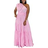 Lucuna Women's 2026 Linen One Shoulder Dresses Summer Casual Sleeveless Flowy Ruffle Beach Vacation Maxi Dress