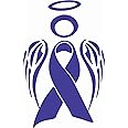 Barking Sand Designs Cancer Angel Awareness Ribbon - Die Cut Vinyl Window Decal/Sticker for Car/Truck (5"x3.5", Dark Blue)