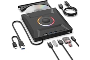 ASHDOL External CD DVD Drive,7 in 1 USB 3.0 and Type-C Disc Reader Writer Burner Player,Slim and Portable CD DVD +/-RW Optica