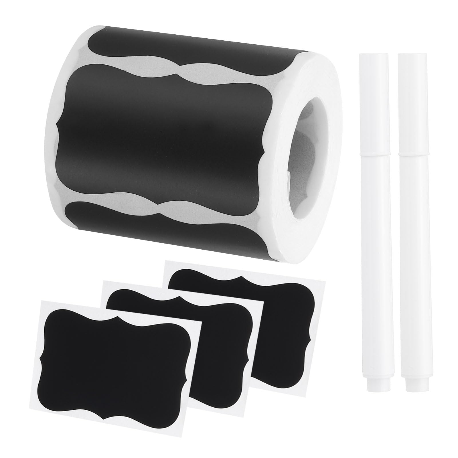 PATIKIL Chalkboard Labels, 300 Pcs Erasable Reusable Blackboard Stickers with 2 Liquid Chalk Pen, Waterproof Pantry Labels for Containers, Jars, Storage Bins (Wavy Shape)