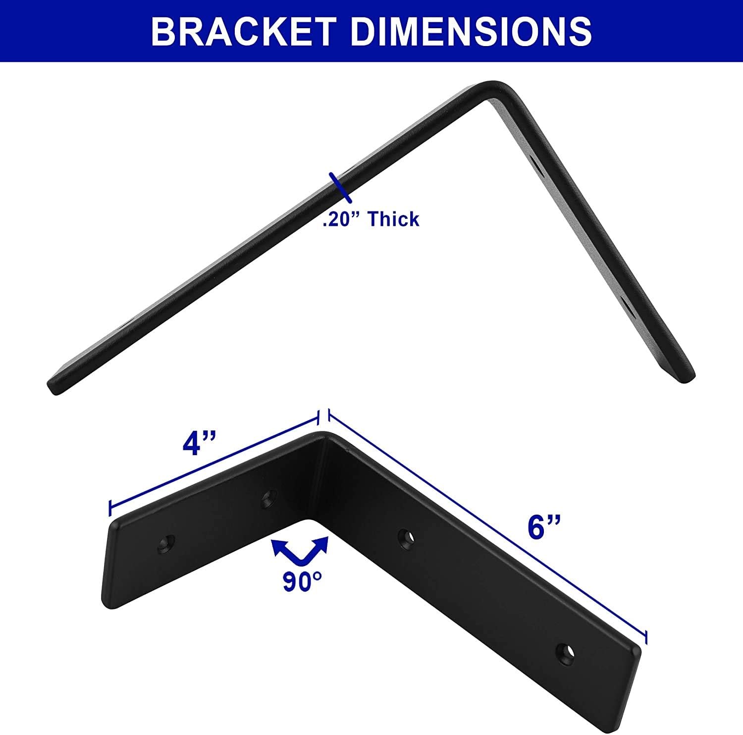 URANMOLE Heavy Duty Floating Shelf Brackets 4 Inch - Rustic Black Iron Metal Wall Support for DIY Open Shelving - 4 Pack (6”x10”): Home Improvement