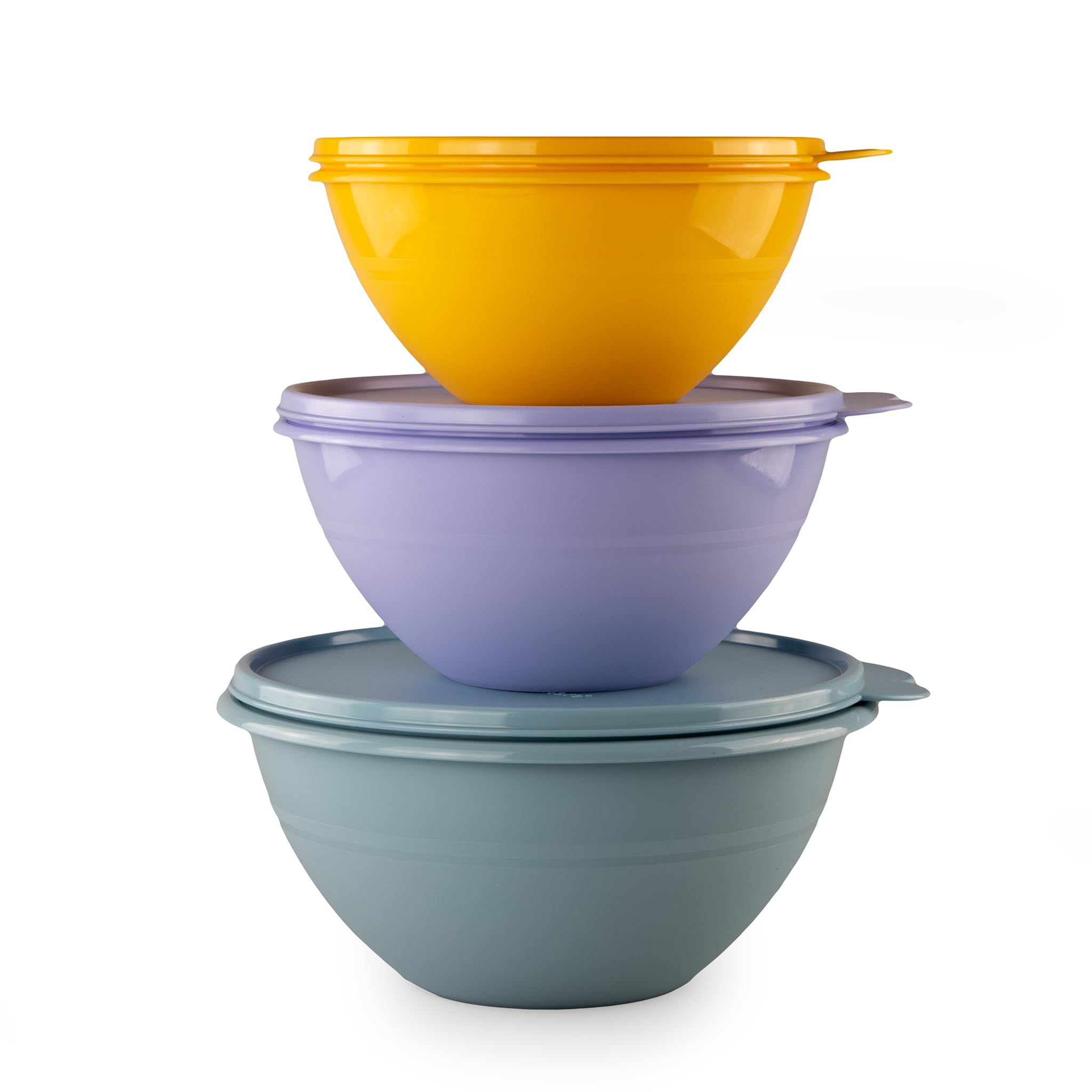 Tupperware Wonder Bowl 1.75 L Smoke Blue + 1.1 L Lilac + 775 ml Orange Mixing Bowl + Orange Peeler Red