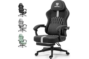 MEENICE Gaming Chair Fabric, Big and Tall Gaming Chairs for Adults with Pocket Spring Cushion, Massage Lumbar Support, Adjustable High Back Gamer Chair 300LBS Black & White