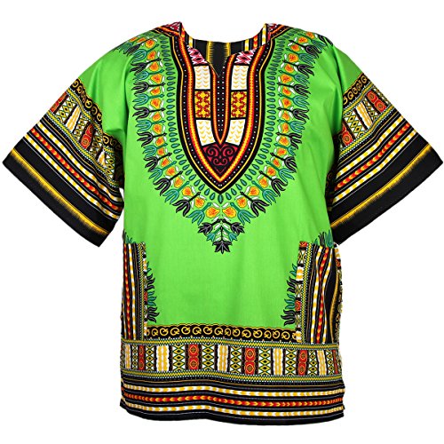 African Dashiki Cotton Mexican Poncho One Size Fits Most Shirt Green ad073t