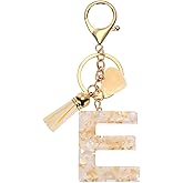 PATIKIL Alphabet Initial Letter Keychain, Resin Cute Keychains with Tassel Heart Letter E Pendant Charm for Women Key Purse Handbag Backpack Bag Accessories, Beige