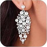 Chandelier Earrings Silver White Pearl Drop Dangle Earrings for Women Bridal Earrings for Wedding Pearl Prom Jewelry