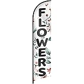 Flower Banner Feather Flag - Flowers Sign - Flower Flag - Swooper Advertising Flags for Outside, Businesses and Fairs 12ft x 2.5ft (Pole not included)