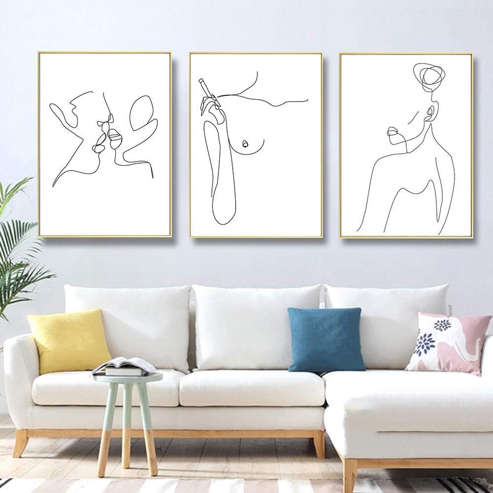 DNJKSA Couple Kiss Art Poster Sexy Woman Body Canvas Painting Abstract Line Drawing Prints Nude Poster Minimalist Picture Bedroom Decor/40x60cmx3Pcs-No Frame