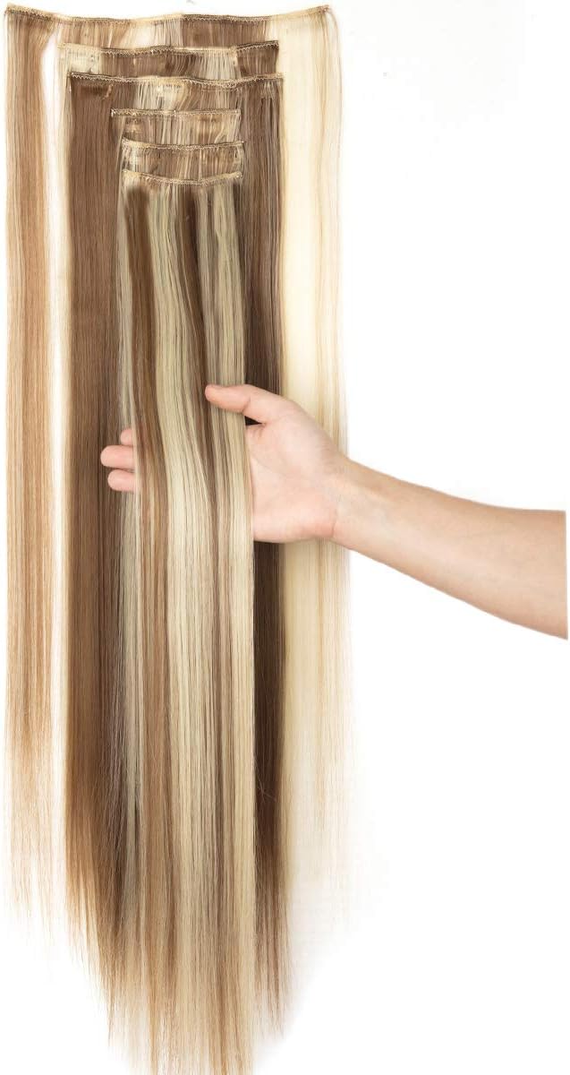 24"-26" Clip in Hair Extensions 6Pcs 16 Clips Curly Wavy Straight Thick Clip on Synthetic Hair Extension Hairpieces