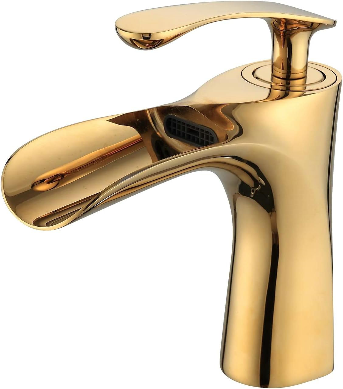 Bathroom Sink Taps Waterfall Basin Mixer One Handle Lever Gold One Hole Mount Lavatory Faucets Gudetap GT2204G