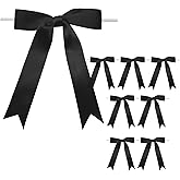 Luomorgo 60 Pcs Large Satin Twist Tie Bows 5x7 Inch - Premade Ribbon Bows for Gift Wrapping, Wedding & Party Decor | No-Assembly Ribbon Bow for Champagne Bottles, Treat Bags, Crafts (Black)