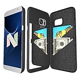 Galaxy S7 Wallet Case With Mirror,Bidear(TM) Samsung Galaxy S7 Case Card Key Slot Holder Kickstand Back Cover,Creative Design for Galaxy S7 5.1 inch-Black