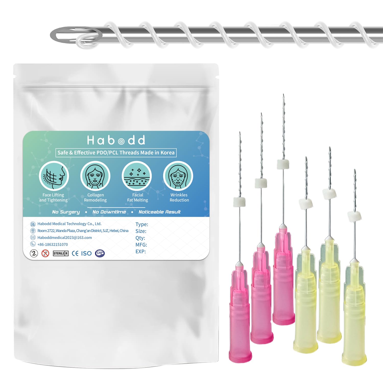 Photo 1 of Habodd PCL Threads for Face Lift Mono Screw Type PCL Screw Threads with Sharp Tip, Smoothing of Wrinkles/Long-Lasting Skin Rejuvenation and Firming for Body and Face Lifting 30G25MM, 20pcs