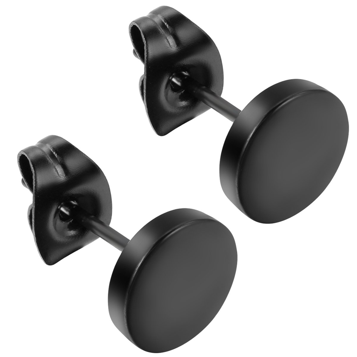 JewelryWe Pair of Mens Womens Stainless Steel Unisex Illusion Round Tunnel Plug Post Stud Earrings 2pcs, Black (6mm)