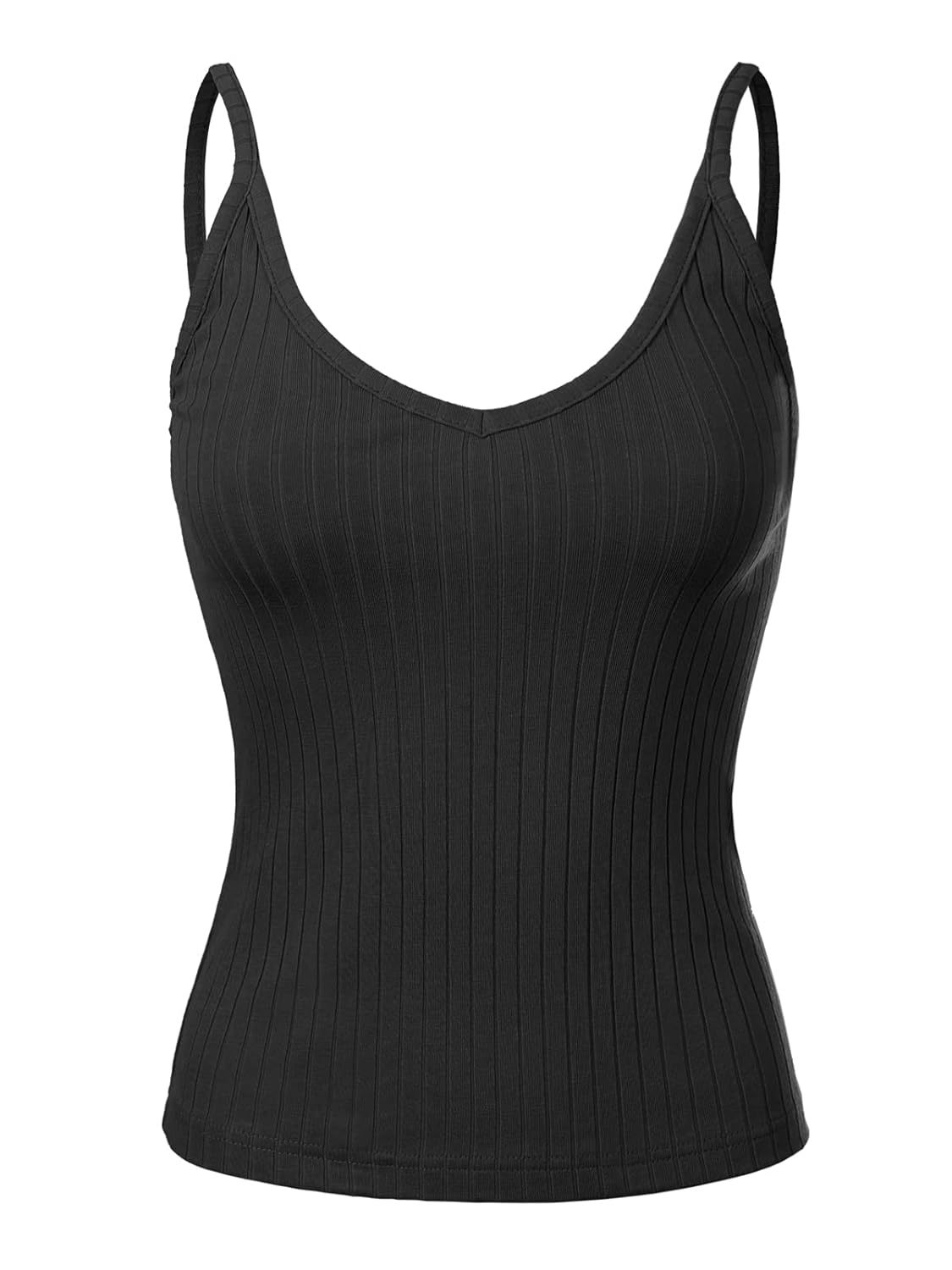 Buy MixMatchy Women's Solid Ribbed V Neck Adjustable Spaghetti Strap