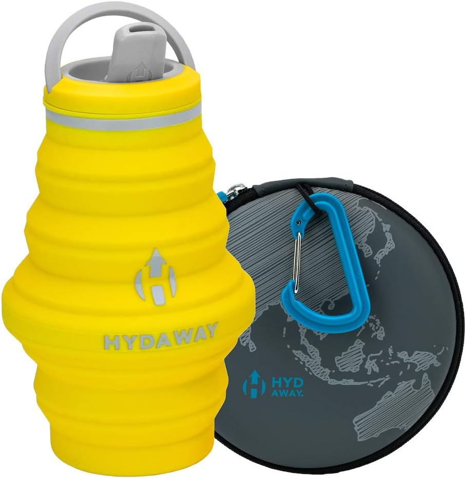 HYDAWAY Hydration Travel Pack | 17 oz Collapsible Water Bottle with Spout Lid and Compact Travel Case with Carry Clip