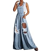 utcoco Women's Casual Loose Denim Overalls Adjustable Strap Wide Leg Bib Jean Overalls Jumpsuit with Pockets