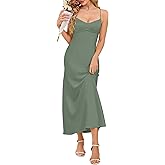 ZTMZA Women's Elegant Satin Cowl Neck Maxi Dress Spaghetti Strap Backless Tie Low Back Formal Wedding Guest Cocktail Dresses