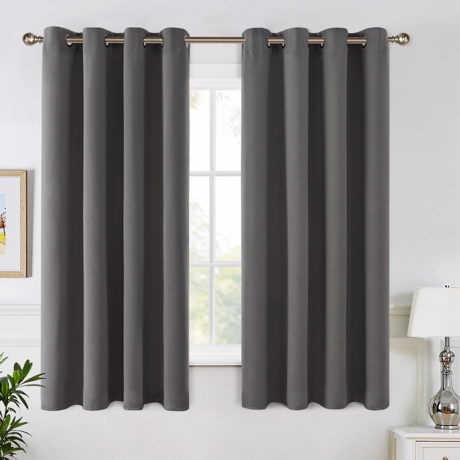 MIULEE Grey Blackout Curtains for Living Room 2 Panel Set, Premium Eyelet Curtains for Bedroom, Thermal Insulated Window Curtain Drapes, Black Out Curtain 54 Drop, Each Panel 46 x 54 Inches
