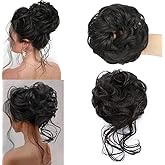 YOLANFAIRY 2PCS Messy Bun Hair Piece Wavy Curly Tousled Updo Hair Buns Synthetic Chignon Elastic Hair Band Fake Bun Hair Pieces for Women (Dark Brown, 2PCS Diverse)