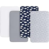 Crib Sheets for Boys and Girls Fitted 4 Pack - Breathable, Soft Microfiber Baby Sheets in Grey, Navy and White