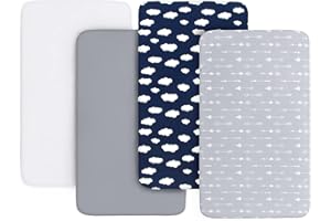 BILOBAN Crib Sheets for Boys and Girls Fitted 4 Pack - Breathable, Soft Microfiber Baby Sheets in Grey, Navy and White