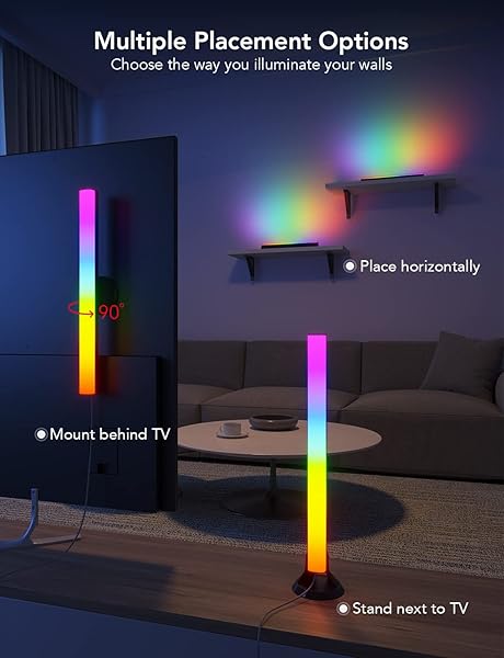 GOVEE RGBIC LIGHT BARS, 15 INCHES WIFI TV BACKLIGHT SUITABLE FOR 45-70 INCH TVS, SMART LIGHT BARS WITH MULTIPLE PLACEMENT OPTIONS, WORK WITH ALEXA AND GOOGLE ASSISTANT, BLACK