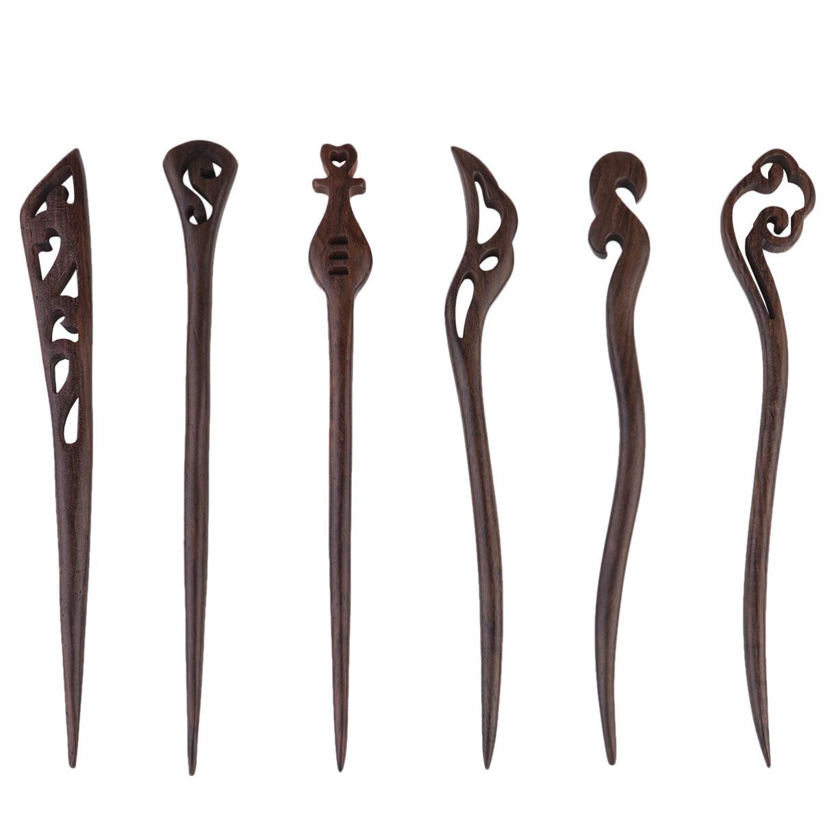 FRCOLOR 6pcs Wooden Hair Sticks Traditional Hair Stick Vintage Hair Accessories for Dress Up Girl Lady Hair(Random Color)