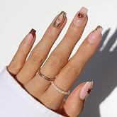 Glamnetic Press On Nails - Medium Coffin, Metal Fake Nails 30 Pc Full Kit | Everyday Gold press on nails in 15 sizes. French tip glue-on set. chip-resistant, up to 2 weeks wear