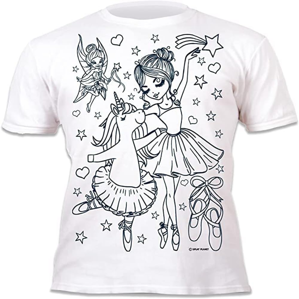 Splat Planet Colour-in Unicorn Ballerina T-Shirt with 10 Non-Toxic Washable Magic Pens - Colour-in and Wash Out T-Shirt (5-6 Years)