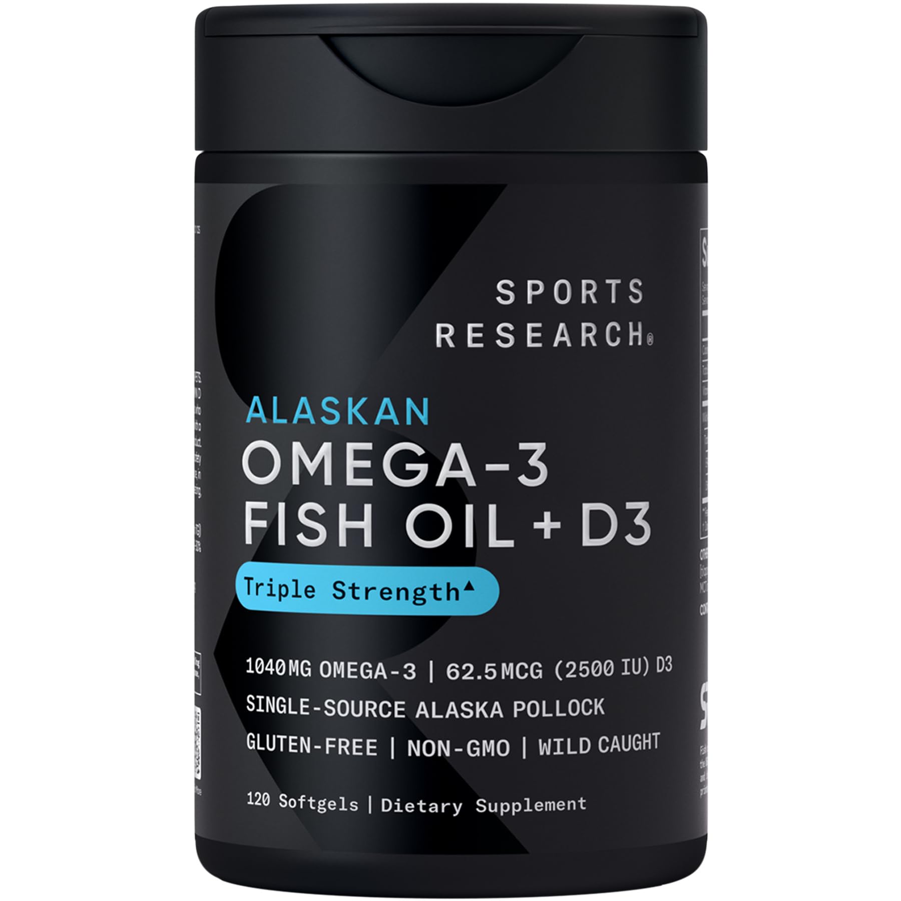 Sports Research Alaskan Omega-3 Fish Oil 1040mg + Vitamin D3 2500iu - Supports Brain & Heart Health - MSC Certified Sustainable · Wild-Caught · Non-GMO · Triglyceride Form - 120 Count Softgels