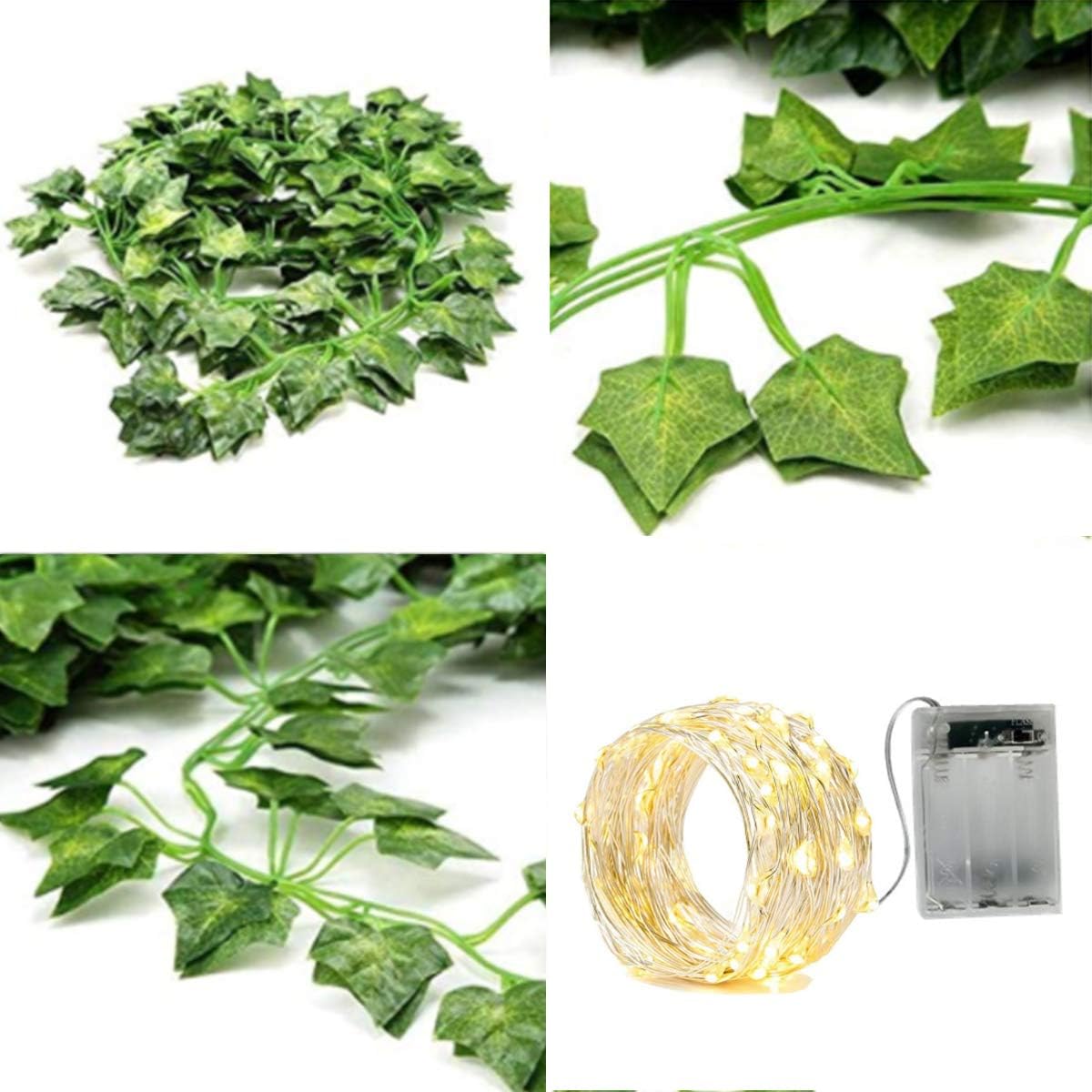OYYXNN 4 Pack 2M 20 LED String Lights Artificial Ivy Fake Garland Green Leaf Plants Vine Fairy Lights Halloween Xmas Trees Garden Yard Home Patio Wedding Party Bedroom Decor - Image 4