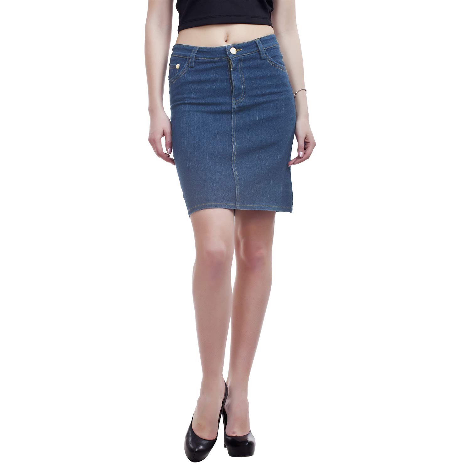  PepTrends Women's One Button Denim Skirt 