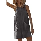 Yeokou Womens Rompers Summer Casual Loose Sleeveless Overalls Onesie Shorts Jumpsuits with Pockets Beach Outfits