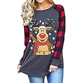 Womens Merry Christmas Shirts This is My Christmas Movies Watching Shirt Long Sleeve Plaid Raglan Splicing Graphic Tee Top