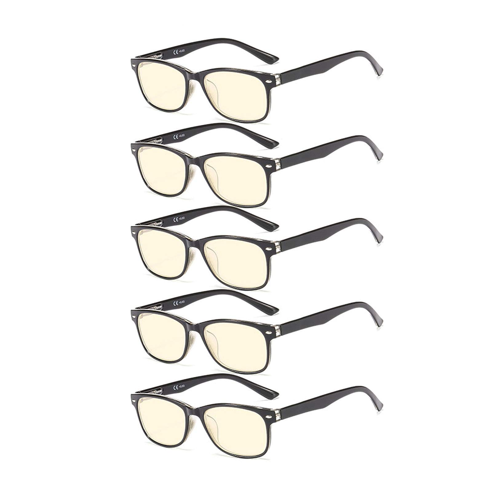 Suertree 5 Pack 90% Anti-Blue Computer Reading Glasses, Blue Light Filter Eye Glasses Blocking UV Computer Glasses Visual Aided Glasses Female Male Reading Glasses Black 3.0 T80