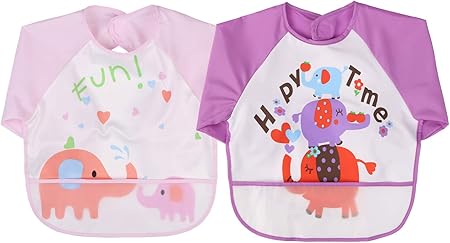 Bavoir Tablier A Manches Longues Babylaza Pour Enfants De 6 Mois A 3 Ans Bavette Etanche Pour Allaitement Tablier De Peinture Et De Bricolage Amazon Fr Bebes Puericulture