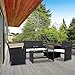 Goplus 4-Piece Rattan Patio Furniture Set Garden Lawn Pool Backyard Outdoor Sofa Wicker Conversation Set with Weather Resistant Cushions and Tempered Glass Tabletop (Black)