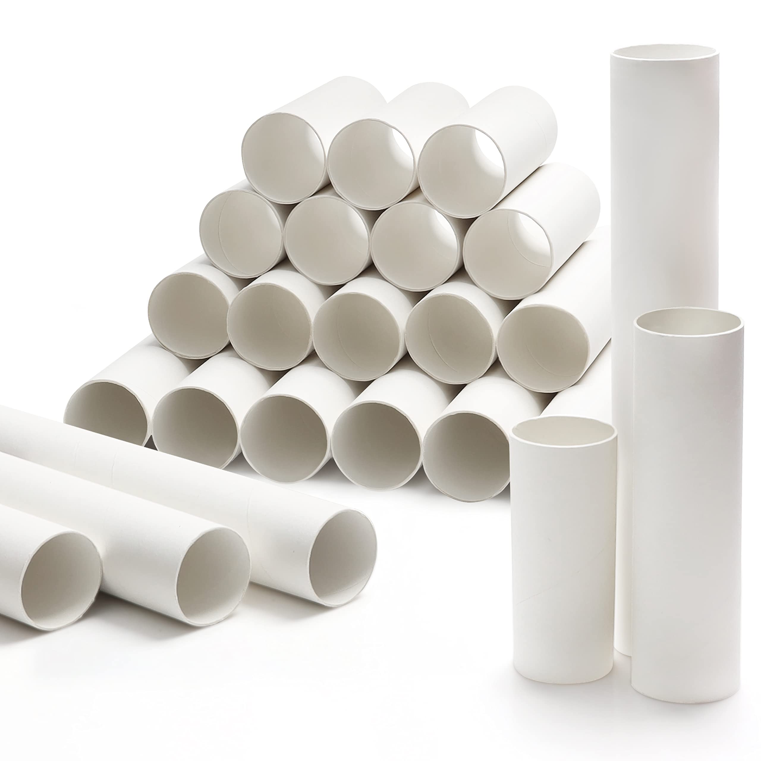 BELLE VOUS 24 Pack White DIY Crafts Cardboard Tubes - 10 15 & 25cm / 3.9" 5.9" & 9.8" - Thick Empty Craft Paper Roll - Tube Rolls for Art & Craft Creations Classroom Activities