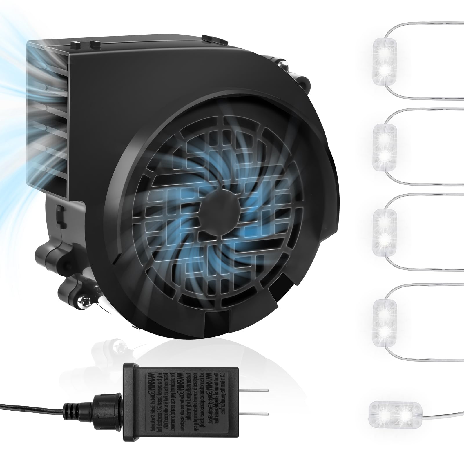 Photo 1 of 12V 1.2A Replacement Air Blower Fan for 5-12FT Halloween Christmas Inflatables with 1.5A Adapter 5 LED Light Fans Outdoor Blow Up Motor Replacement Fan Blower Parts for Inflatables Yard Decorations