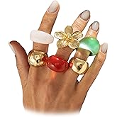 Twentylo Gold Flower Statement Ring Set for Women,Vintage Chunky Colorful Knuckle Rings Stackable Resin Rings,Formal Jewelry Accessories Prom Gift