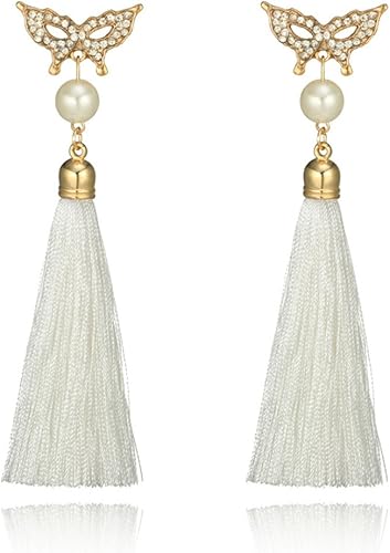 Amazon Choaヴィンテージエスニックロングタッセルイヤリングレディース18ファッションブランド ジュエリー幾何合金メッキシンプルなダングルドロップイヤリング ホワイト イヤリング 通販