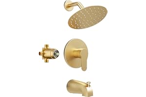 HomGoo Tub Shower Faucet Set, Tub and Shower Trim Kit with 6 Inch High-Pressure Rian Shower Head,Shower Head and Handle Set, Brushed Gold