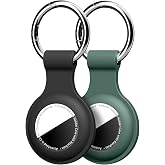 Linsaner Holder for AirTag 2nd(2026) &amp; 1st Gen, 2 Pack, Black/Dark Green | Keychain Ring, Protective Case, GPS Finder Accessories, Soft Silicone, For Bags, Pets, Kids, Luggage